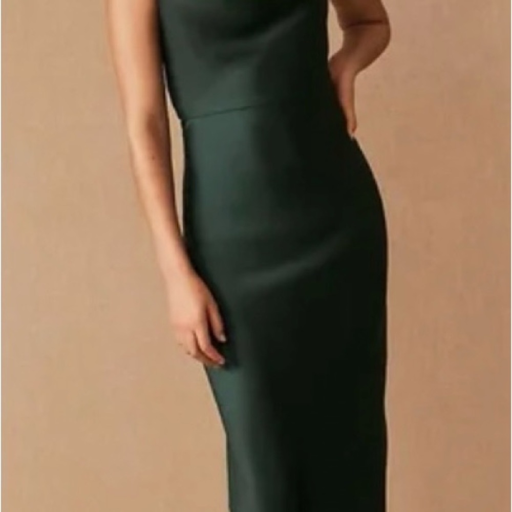 BHLDN Emerald Green Cali Cowl Neck Satin Dress